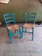 2 retro stoelen, Riet of Rotan, Blauw, Twee, Gebruikt