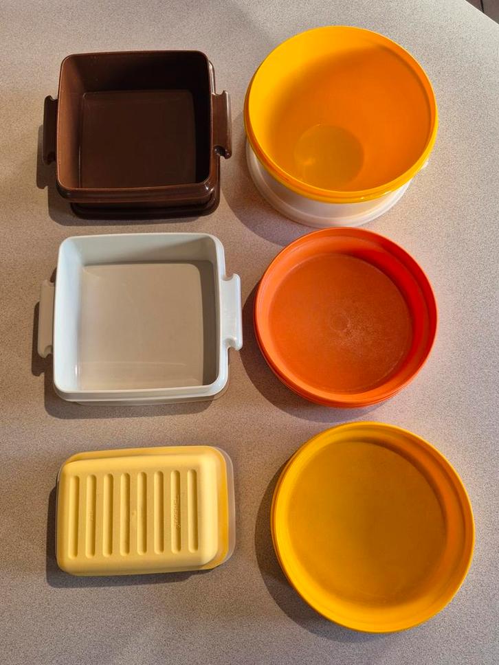 Lot Tupperware bewaardozen met deksel; samen €10, Huis en Inrichting, Keuken | Tupperware, Gebruikt, Overige typen, Geel, Bruin