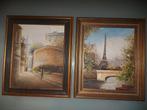 2 schilderijen op doek met kader - Eifeltoren - Parijs, Antiek en Kunst, Ophalen of Verzenden
