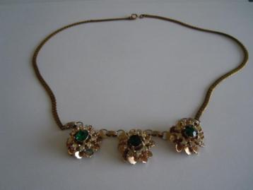 Vintage Halssnoer met strass en groen glas beschikbaar voor biedingen