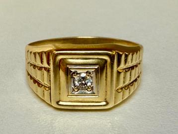 Gouden Rolex stijl ring met een natuurlijke diamant! 19,75mm beschikbaar voor biedingen