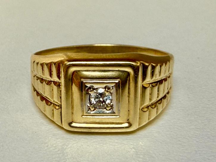 Gouden Rolex stijl ring met een natuurlijke diamant! 19,75mm, Handtassen en Accessoires, Ringen, Dame of Heer, 19 tot 20, Geel