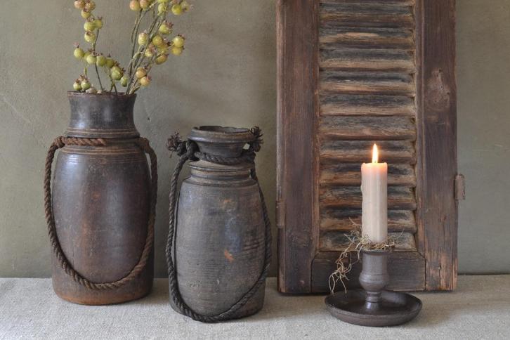 Oude houten Himachal pot Nepalese kruik, Huis en Inrichting, Woonaccessoires | Vazen, Gebruikt, Overige kleuren, Minder dan 50 cm