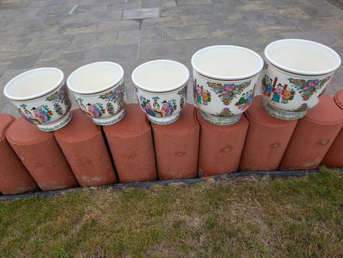 Bloempotten met Chinese tekeningen, Tuin en Terras, Bloempotten, Nieuw, Overige materialen, Binnen, Minder dan 40 cm, Minder dan 25 cm