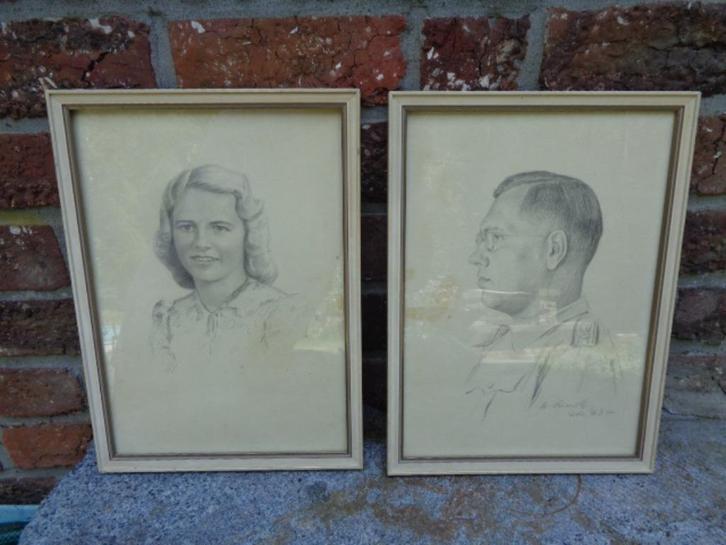 Uit Duits privaat, familie portretten uit 1944 met officier, Verzamelen, Militaria | Tweede Wereldoorlog, Landmacht, Kunstobject