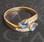 gouden ring met safieren en diamantjes, Ophalen, Met edelsteen, Dame, Goud