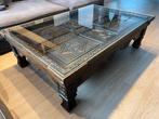Massief houten salontafel met glazen blad, Huis en Inrichting, Tafels | Salontafels, Ophalen, 100 tot 150 cm, 50 tot 100 cm, Zo goed als nieuw