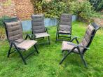 4 stijlvolle metalen tuinstoelen met kussens, Ophalen, Gebruikt, Metaal, Inklapbaar