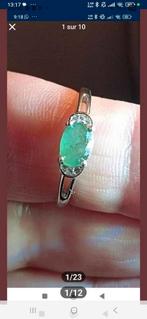 Bague réglable en argent massif avec émeraude de Zambie, Neuf, Argent