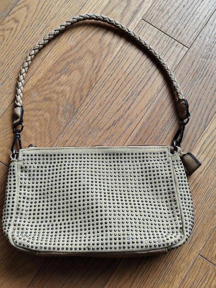 Lichtbruine Schoudertas met Steentjes, Handtassen en Accessoires, Tassen | Damestassen, Gebruikt, Handtas, Beige, Ophalen