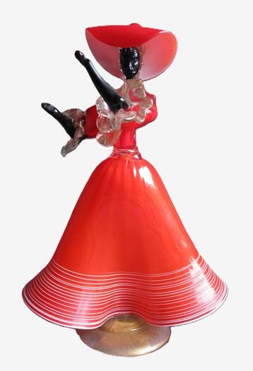 Kunstglas dame (rode jurk) Murano. beschikbaar voor biedingen