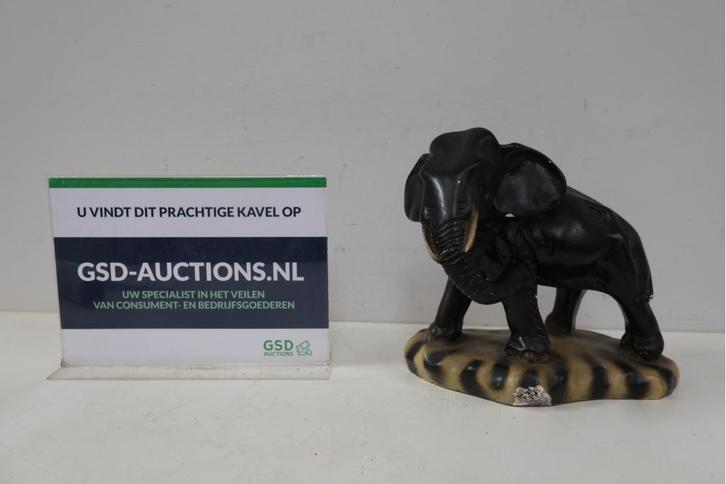 Zwart Olifantenbeeldje op Gestreepte Steen, Antiek en Kunst, Kunst | Beelden en Houtsnijwerken