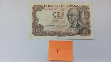 Bankbiljet Spanje 100 Peseta's (1970) Manuel De Falla, Postzegels en Munten, Bankbiljetten | Europa | Niet-Eurobiljetten, Ophalen of Verzenden