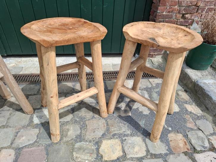 2 Nieuwe naturel teak houten barkrukken v binnen & buiten, Huis en Inrichting, Stoelen, Ophalen