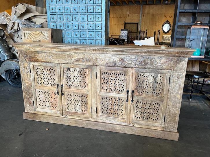 Uniek Nieuw Dressoir IBiza/Boho met de hand uitgesneden, Huis en Inrichting, Kasten | Dressoirs, Nieuw, 150 tot 200 cm, 25 tot 50 cm