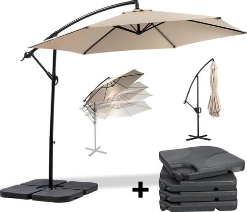 zweefparasol 3m met voet in meerdere kleuren, Jardin & Terrasse, Parasols, Neuf, Parasol flottant, 2 à 3 mètres, Inclinable, Réglable