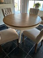 Landelijke ronde tafel eikenblad witte poot 120 cm en stoele, Huis en Inrichting, Tafels | Eettafels, Ophalen of Verzenden