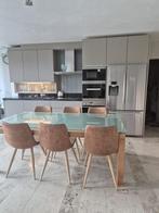 Keukentafel met 6 stoelen - cognac kleur, Huis en Inrichting, Ophalen, Gebruikt, 4 tot 6 stoelen