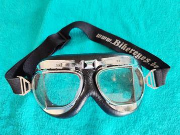 Aviator „repro” motorbril Vintage 40-50 zwart leer & chrome. beschikbaar voor biedingen