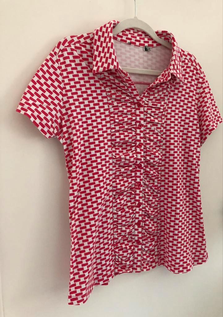 t-shirt korte mouwen met kraagje maat L, Kleding | Dames, T-shirts, Gedragen, Maat 42/44 (L), Rood, Korte mouw, Ophalen of Verzenden