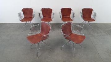 Design Wire Chairs Chroom Met Cognac Seat Pads