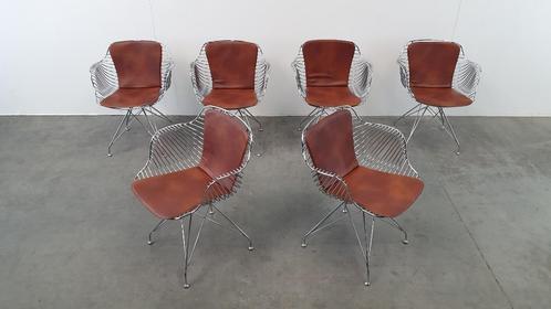 Design Wire Chairs Chroom Met Cognac Seat Pads, Antiquités & Art, Art | Objets design, Enlèvement