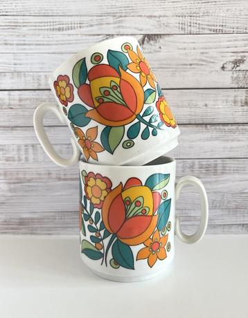 Lot de 2 tasses fleuries dans les tons orange Bavaria beschikbaar voor biedingen