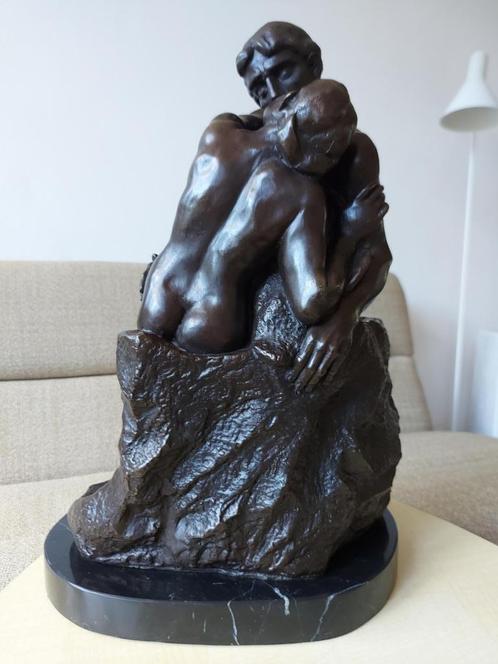 Groot Bronzen Beeld De Kus Le Baiser Auguste Rodin, Antiquités & Art, Art | Sculptures & Bois, Enlèvement ou Envoi