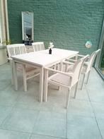 Mooie teak tafel en 6stoelen in beige., Tuin en Terras, Ophalen, Zo goed als nieuw