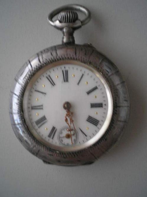 horloge remontoir Verzilverd zakhorloge, Handtassen en Accessoires, Horloges | Antiek, Zakhorloge, Ophalen of Verzenden