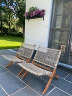 2 STUKS Retro rotan lounge tuinstoel / fauteuil / éénzit, Inklapbaar, Ophalen of Verzenden, Hout