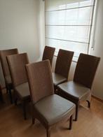 6 LLoyd Loom Stoelen Eik Lederen zitkussen, Huis en Inrichting, Stoelen, Ophalen, Bruin, Hout, Zo goed als nieuw
