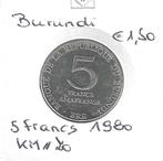 Burundi, 5 Francs 1980., Postzegels en Munten, Munten | Afrika, Ophalen of Verzenden, Burundi, Losse munt