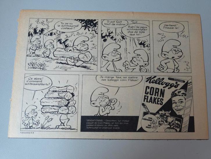 Ancienne publicité Schtroumpf Kellogg's 1, Verzamelen, Smurfen, Gebruikt, Stripboek, Verschillende Smurfen, Verzenden