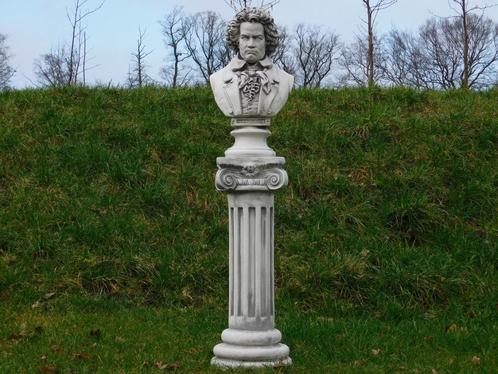 Buste Beethoven op Sokkel - 127 cm - Steen, Tuin en Terras, Tuinbeelden, Nieuw, Steen, Ophalen of Verzenden