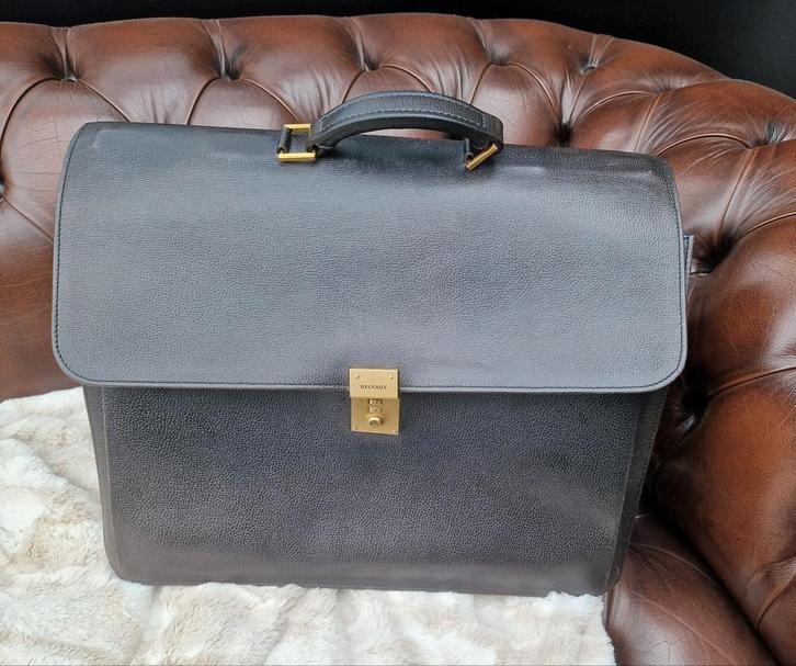 Prachtige grote zwarte lederen aktetas van Delvaux, Handtassen en Accessoires, Tassen | Schooltassen, Gebruikt, Ophalen of Verzenden