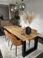 Massief eiken eettafel – 5 cm dik blad | Inclusief stoelen, Eikenhout, 200 cm of meer, Zo goed als nieuw, Vijf personen of meer