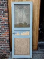 Oude grenen deur met geëtst glas art deco, Doe-het-zelf en Bouw, Deuren en Vliegenramen, Ophalen, Zo goed als nieuw, Glas