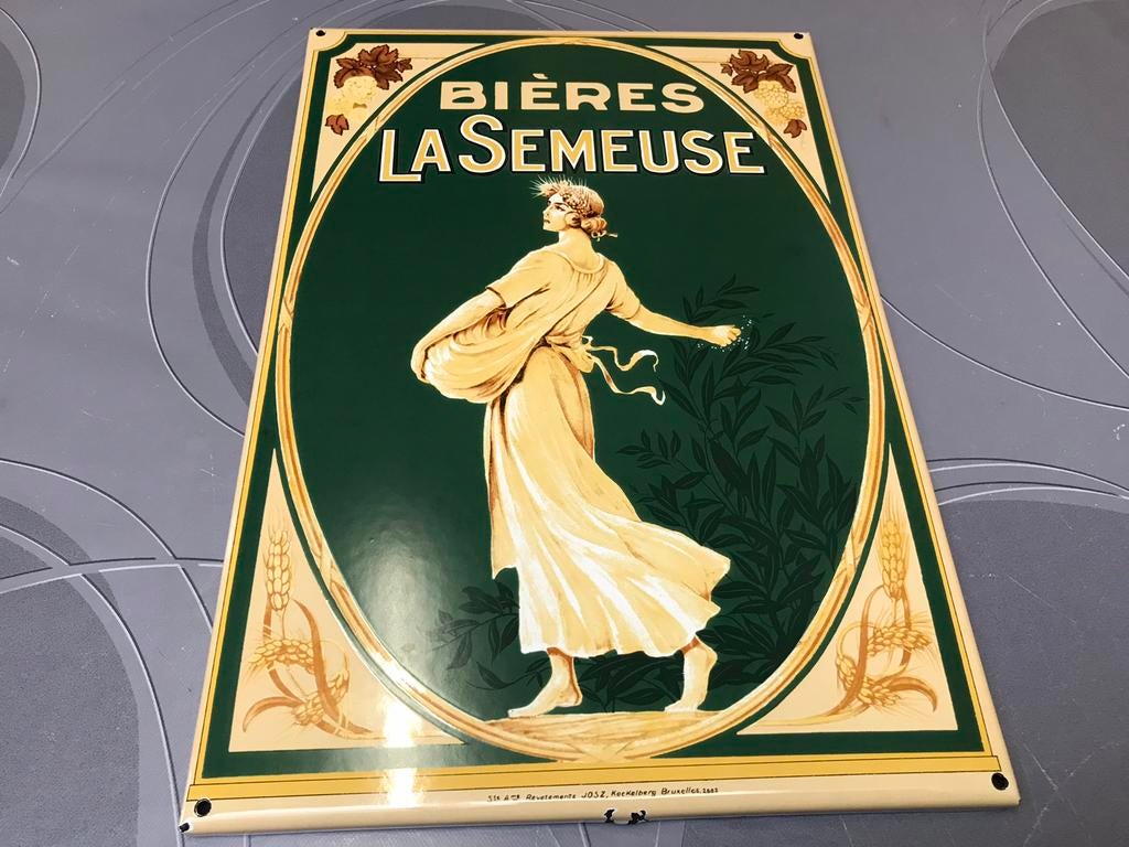 La semeuse bieres emaille reclamebord, Ophalen of Verzenden, Gebruikt, Reclamebord