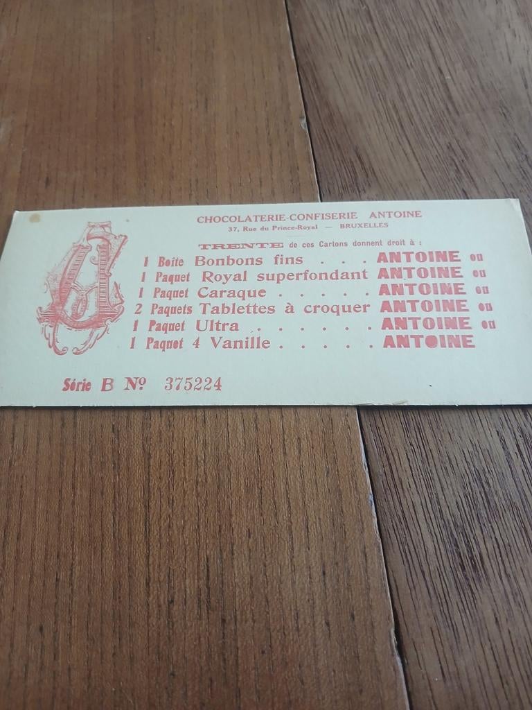 Chocolaterie antoine, Collections, Marques & Objets publicitaires