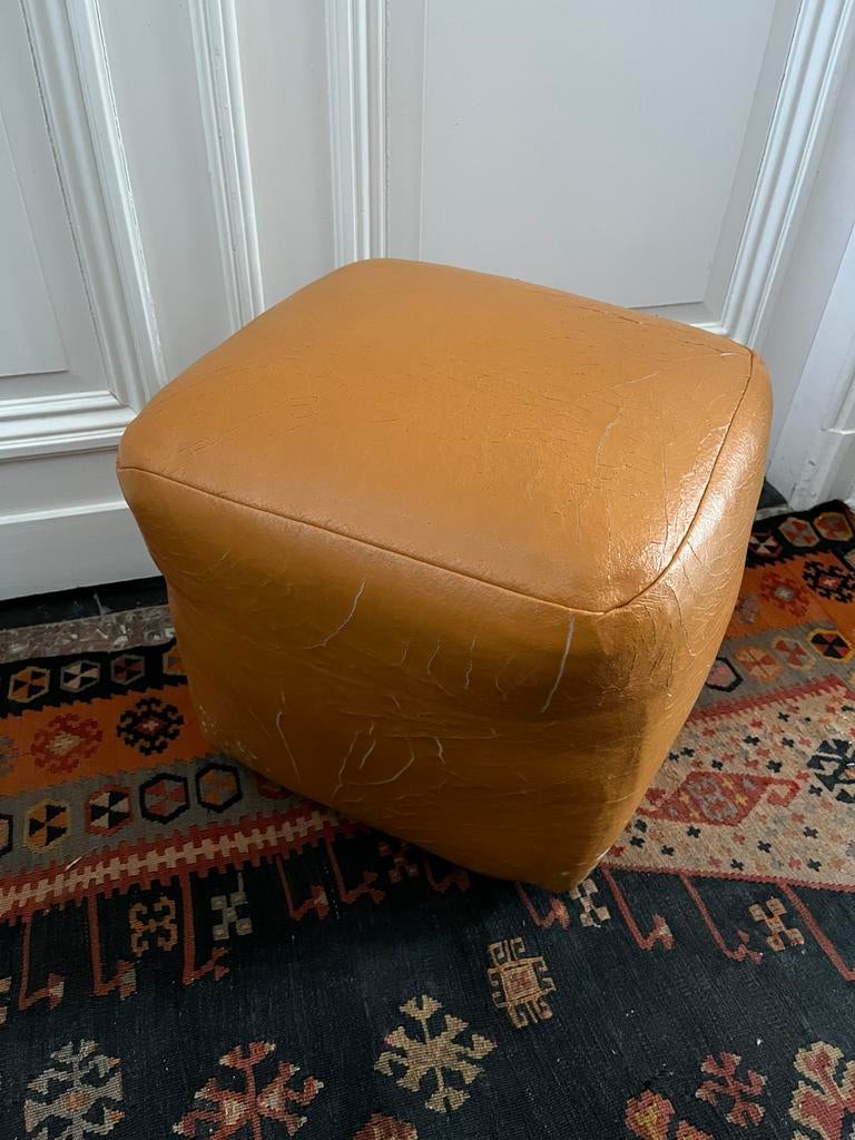VINTAGE POEF VOETENBANK FAUX LEER KLEUR!, Ophalen, Gebruikt, Leer