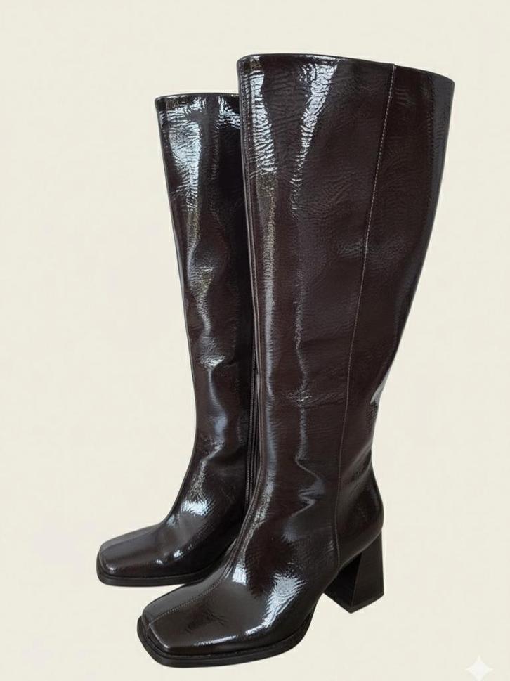 Superbes bottes en cuir verni - Marron chocolat - Taille 36, Vêtements | Femmes, Chaussures, Brun, Envoi