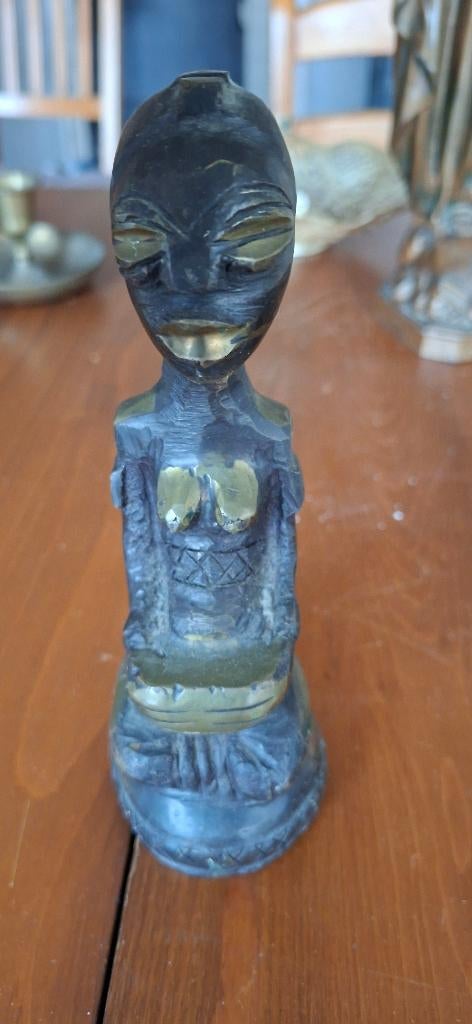 Bronzen beeldje - Afrikaanse vrouw - 18cm, Antiek en Kunst, Ophalen, Weerbestendig, Minder dan 20 cm, Brons