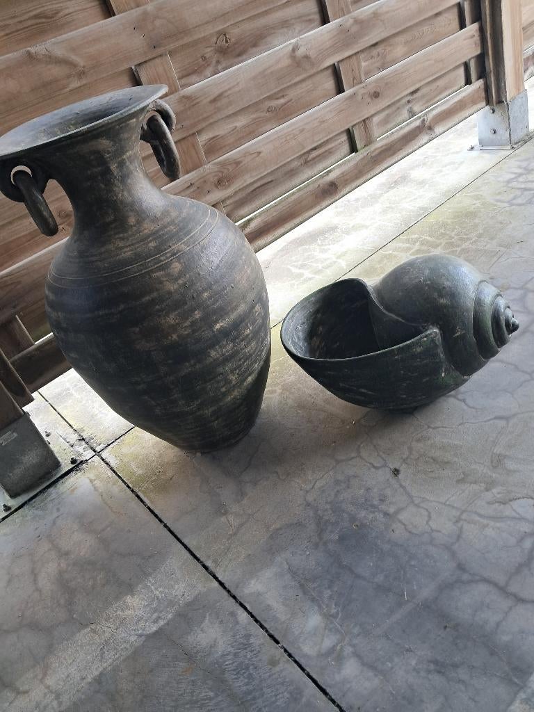 Vase et coquille assortie, Poterie ou Porcelaine, Utilisé, 50 à 75 cm, Vert