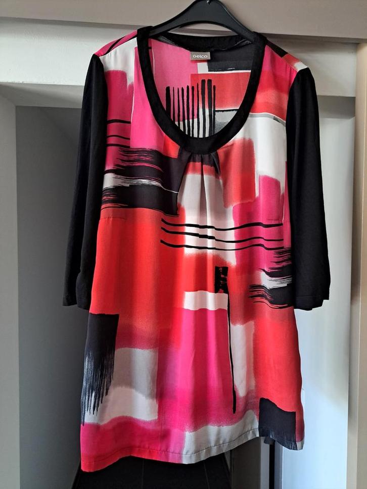 Gelco, blouse met abstracte print, Kleding | Dames, Grote Maten, Zo goed als nieuw, Blouse of Tuniek, Rood, Ophalen of Verzenden