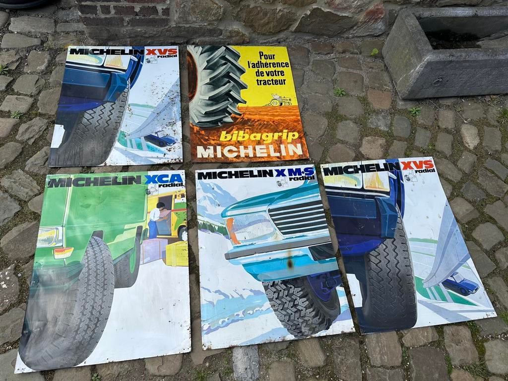 MICHELIN - Lot de 5 tôles non émaillées - Collection garage., Enlèvement