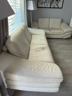 2 canapés en cuir blanc 2+3 places, Maison & Meubles, Enlèvement, Utilisé, Quatre personnes ou plus, Cuir
