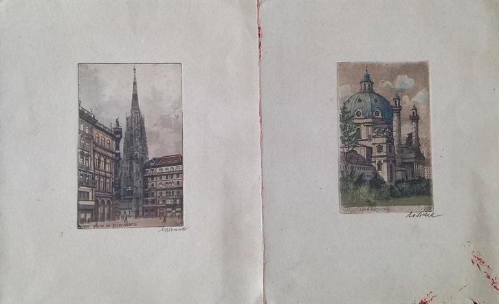 Twee gravures L.V. Pollock - Wenen, Antiek en Kunst, Kunst | Etsen en Gravures, Ophalen of Verzenden