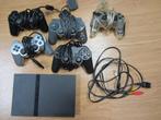 Playstation 2 slim, Games en Spelcomputers, Spelcomputers | Sony PlayStation 2, Gebruikt, Zwart, Ophalen of Verzenden, Met 3 controllers of meer