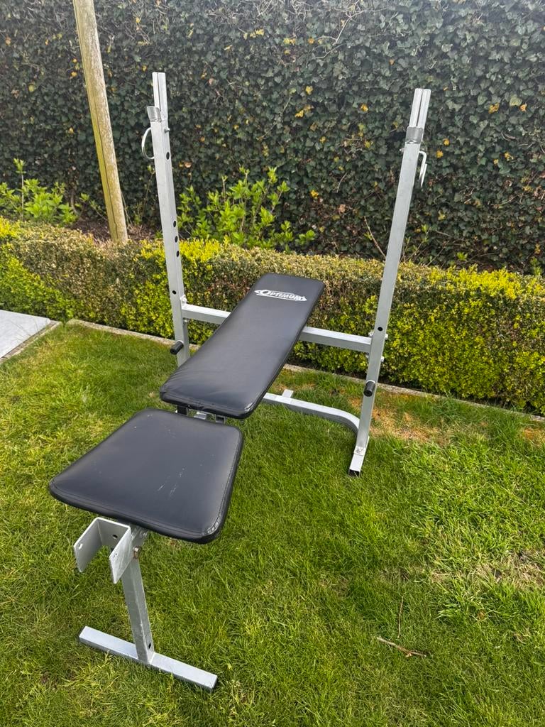 Fitness halterbank met rek (bieden mag!), Sport en Fitness, Fitnessmaterialen, Gebruikt, Fitnessbank, Armen, Borst, Buik, Ophalen